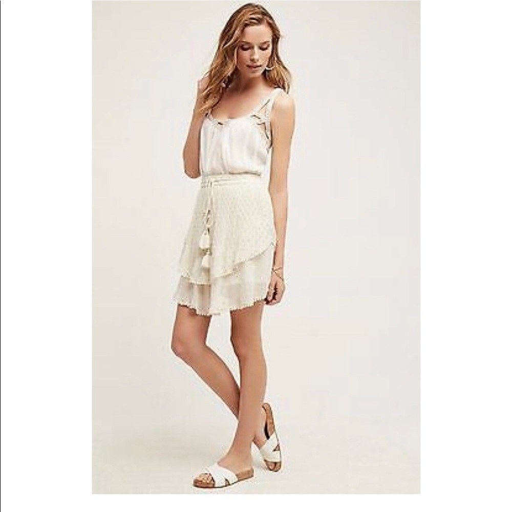 Anthropologie TRYB cream and gold skirt
